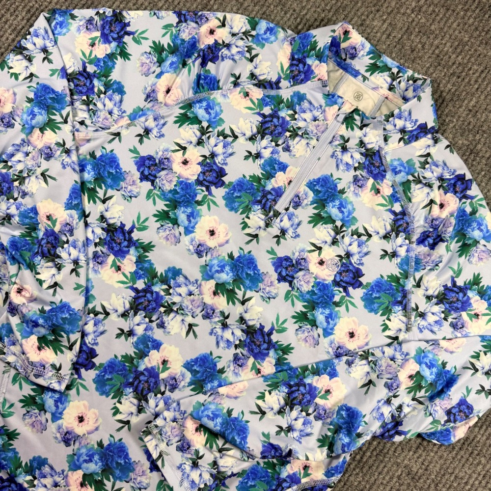 G/FORE Golf Pullover Womens L Blue Floral 1/4 Zip Performance Long Sleeve